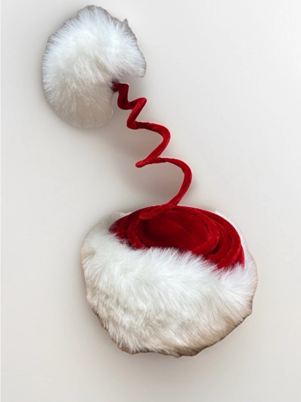 Vintage Red Velvet Spiral Christmas Santa Hat Faux Fur Pom Pom Grinch Holiday
